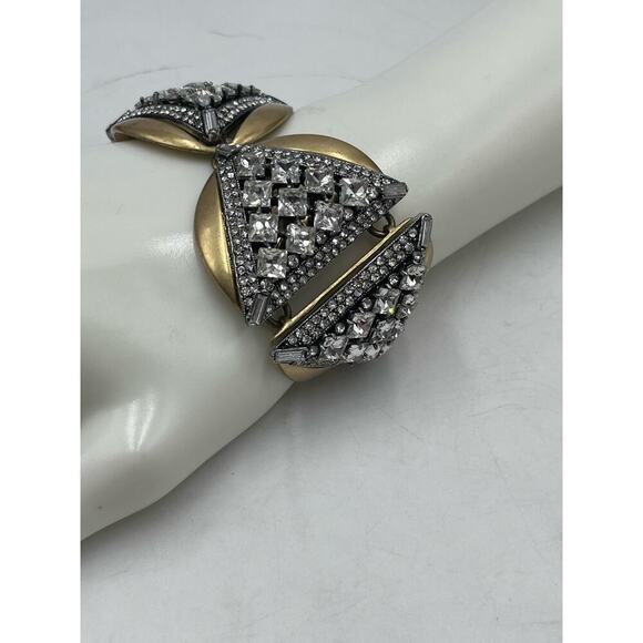 J. Crew Antique Gold Triangular Pave and Prong Set Rhinestone Bracelet - Picture 2 of 9